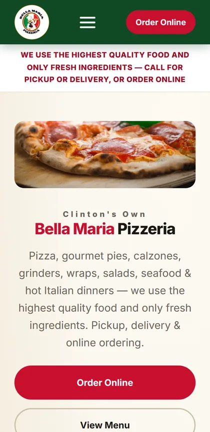 Bella Maria Pizzeria mobile website