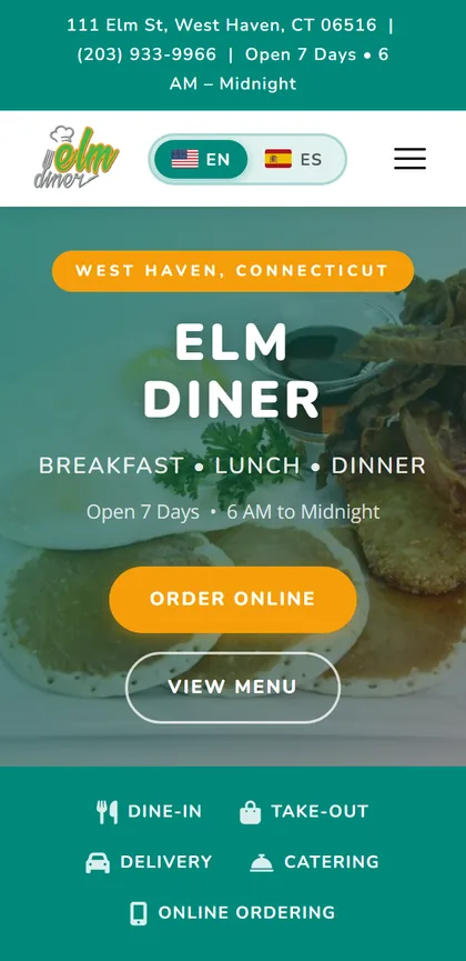 Elm Diner mobile website