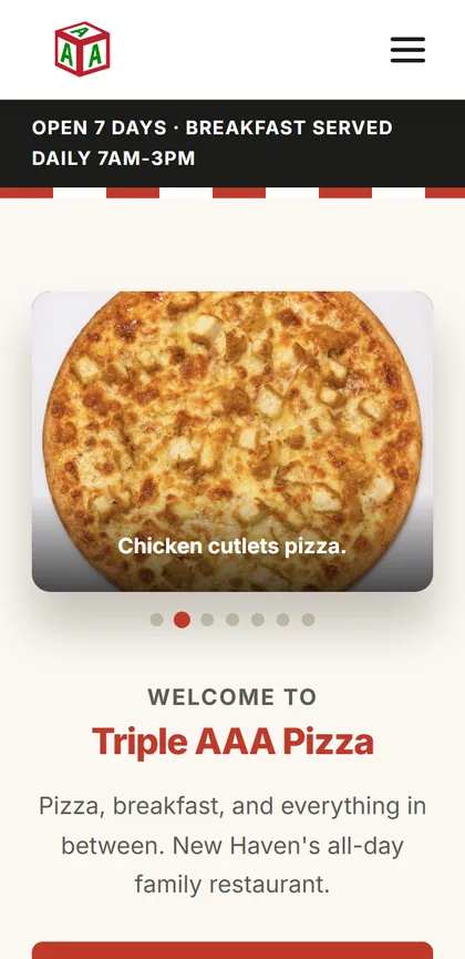 Triple A Pizza mobile website