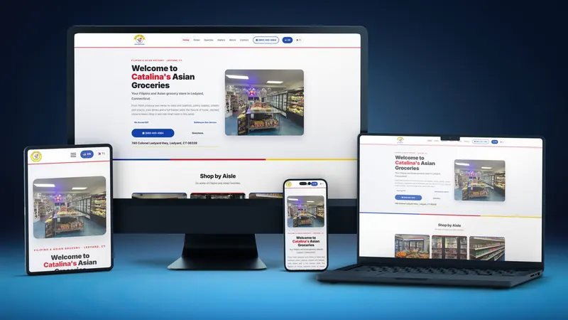 Catalina's Asian Groceries website on a desktop, laptop, tablet and phone
