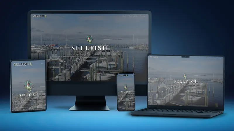 Sellfish website on a desktop, laptop, tablet and phone