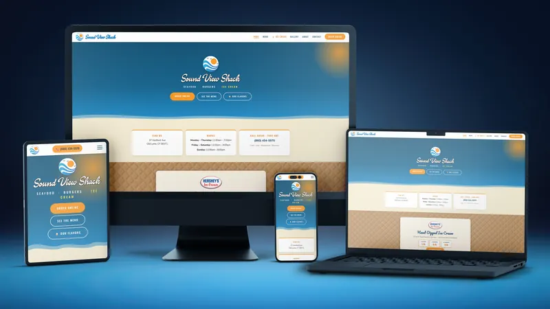 Sound View Shack website on a desktop, laptop, tablet and phone
