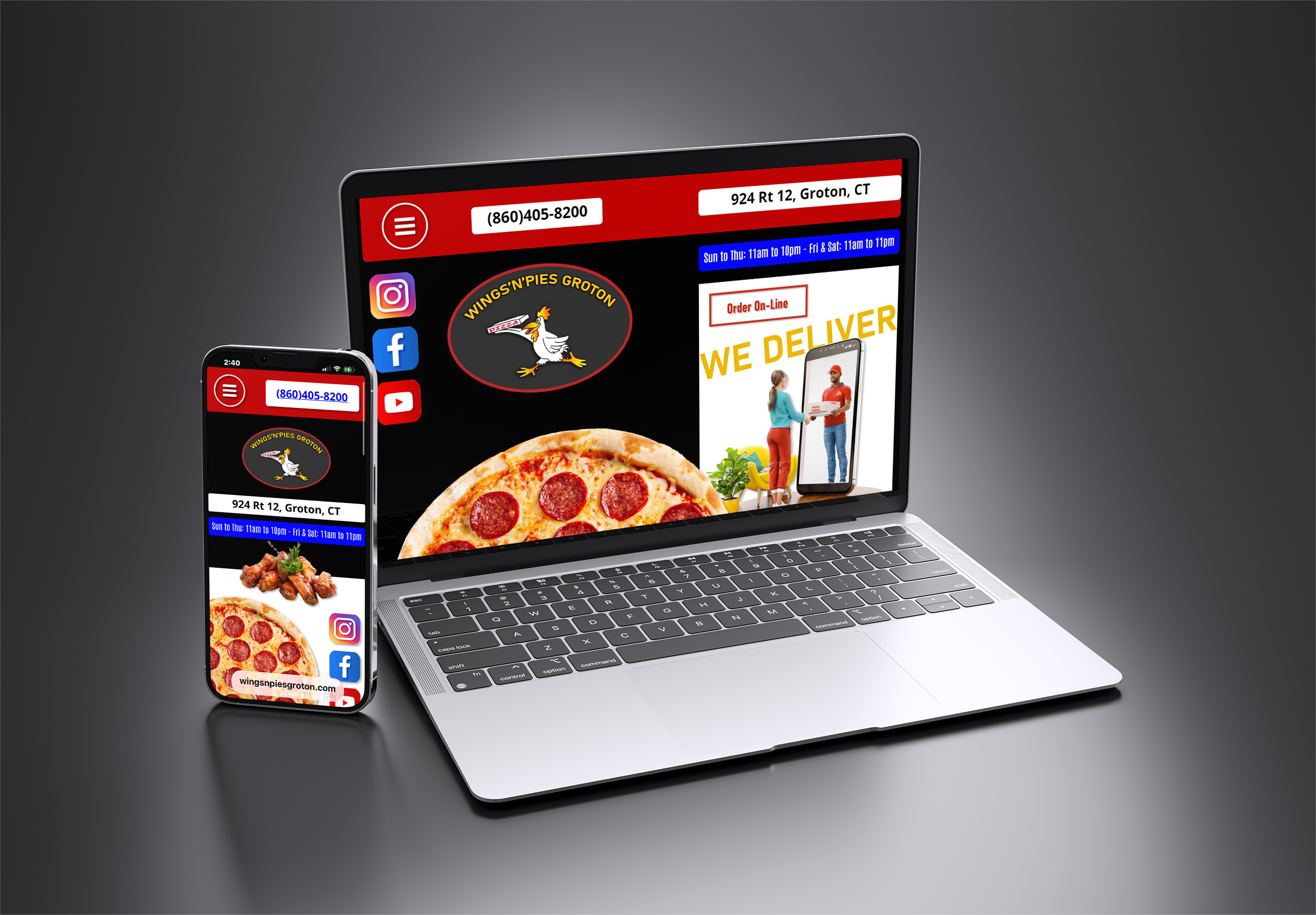 Wings'N'Pies pizza restaurant website